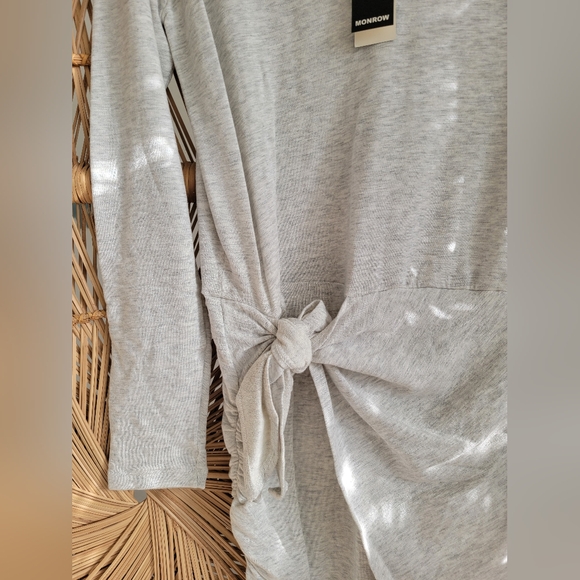 Monrow Dress Size M NEW Light gray Short Tie at Skirt Front Long Sleeve Knit - Picture 3 of 4